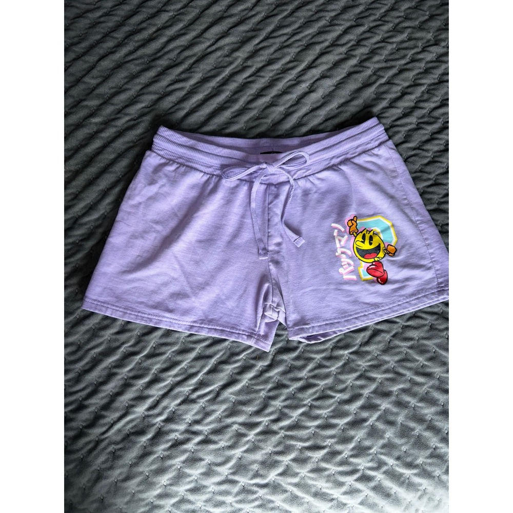 Pac-Man Purple Graphic Lounge Shorts Womens Large Lavender Gaming‎ Sleepwear